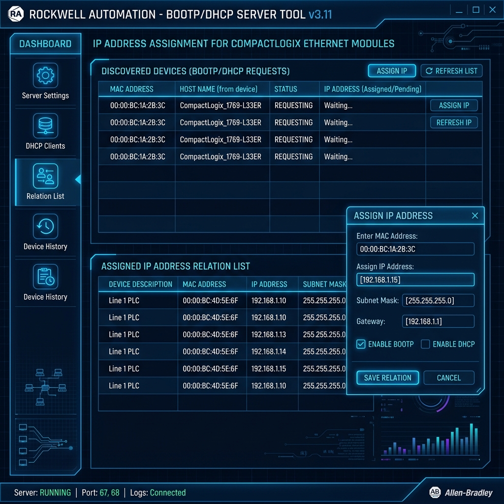 Herramienta BOOTP DHCP Server de Rockwell Automation
