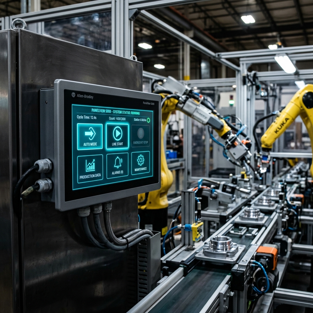 Pantalla HMI PanelView 5000 en celda industrial